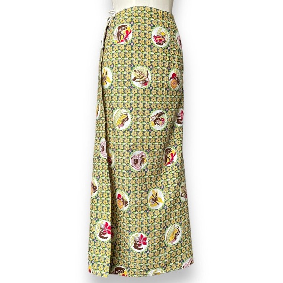 Vintage Dresses & Skirts - 40s Paradise Sportswear Floral Nymph Fairy Wrap Skirt Cotton Hawaiian Tiki Print